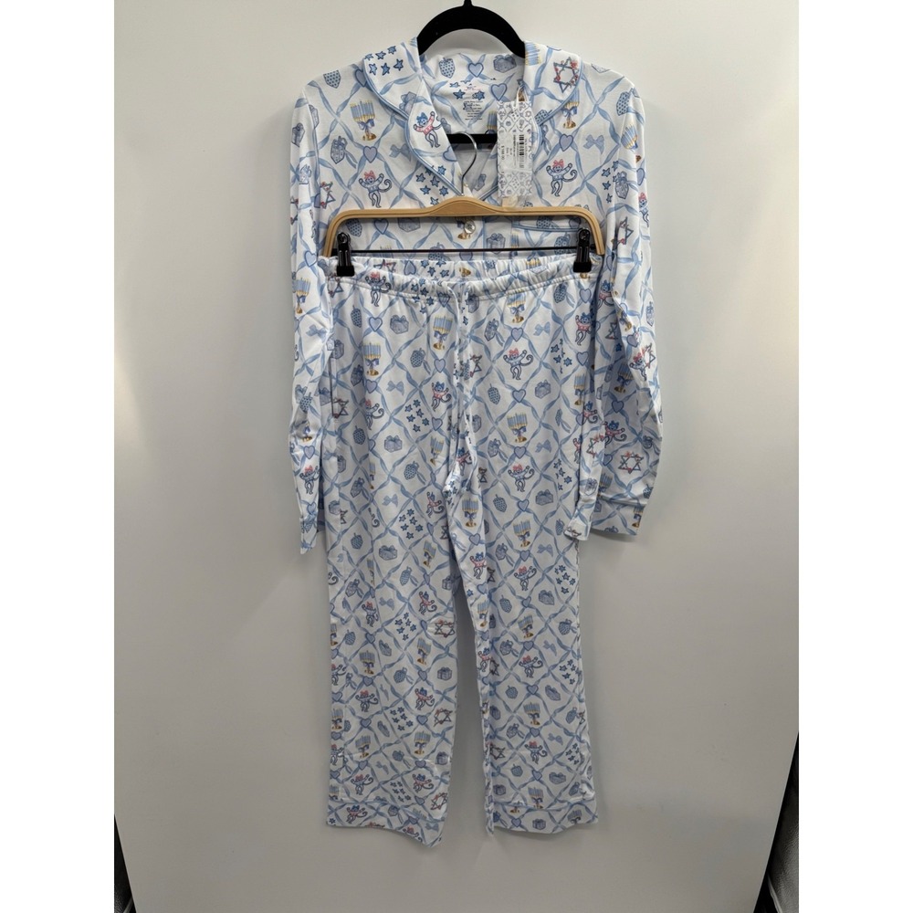 Loveshackfancy x Roller Rabbit Starry Nights Lattice Women S Blue Pajama Set NWT